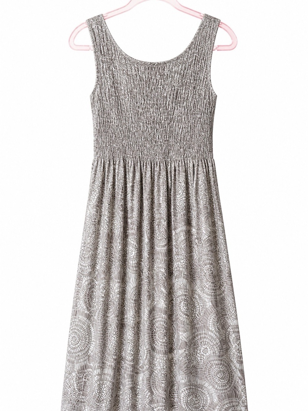 Sleeveless Smocked Waist Midi Dress in Light Taupe - Picture 9 of 10